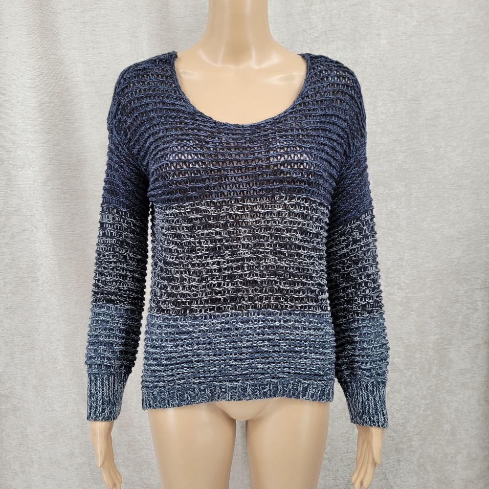 Quinn Blue Ombre Scoop Neck Loose Knit Sweater Women's Small Coastal Nautical